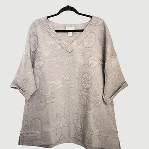 SOFT SURROUNDINGS Brocade Top Large Boxy V-Neck Heavy Drape Classy Taupe‎